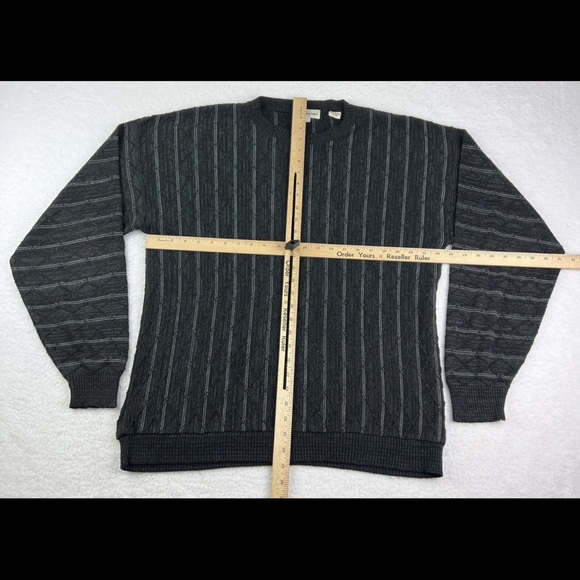 Pronto Uomo Sweater Mens Size Large Black Diagonal Stripe Crewneck L - Picture 4 of 7